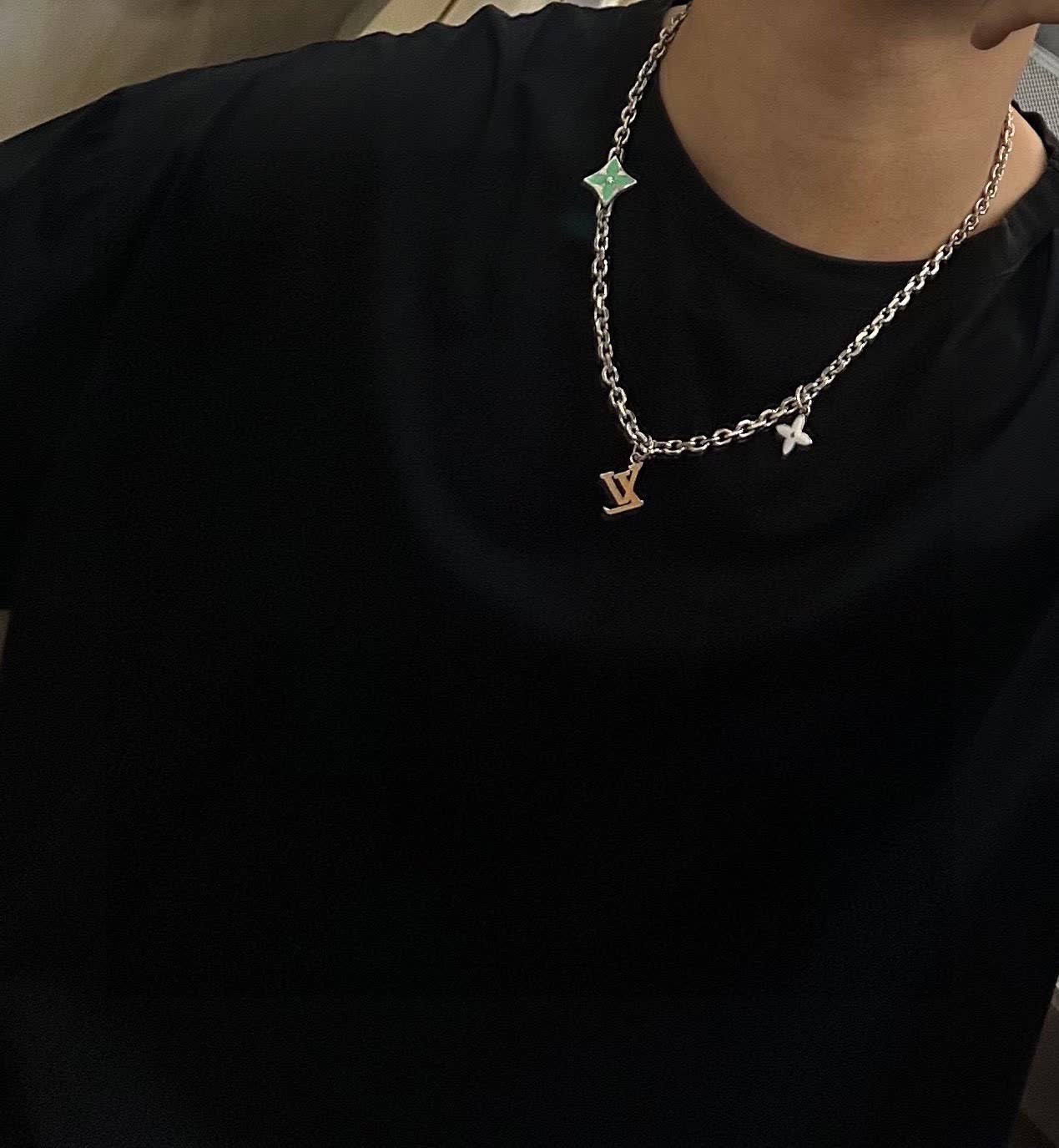 Louis Vuitton Silver Chain Necklace with Star and Letter 'N' Design